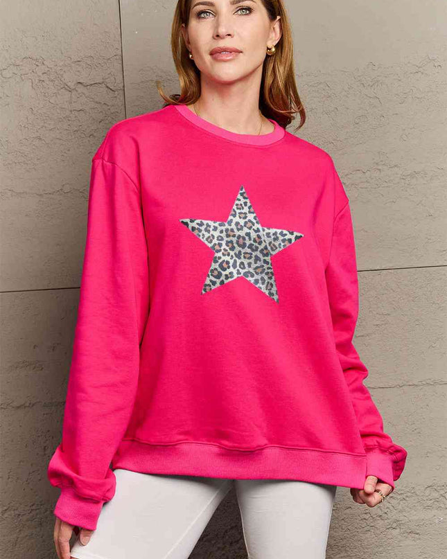 Simply Love Full Size Leopard Star Graphic Sweatshirt