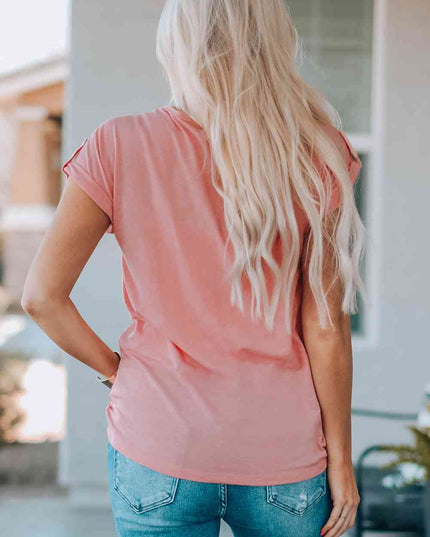 Women Buttoned Roll-Tab Sleeve Tee Shirt