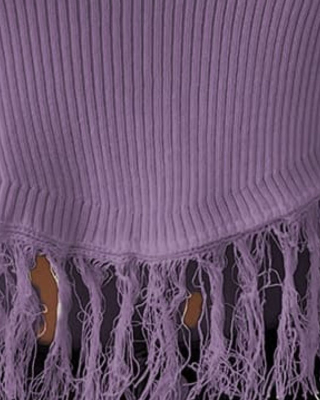 Fringe Hem Round Neck Ribbed Knit Tank