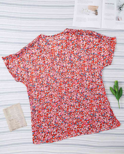 Printed V-Neck Tunic Blouse