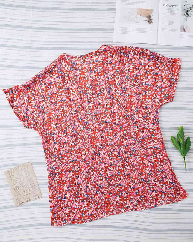 Printed V-Neck Tunic Blouse