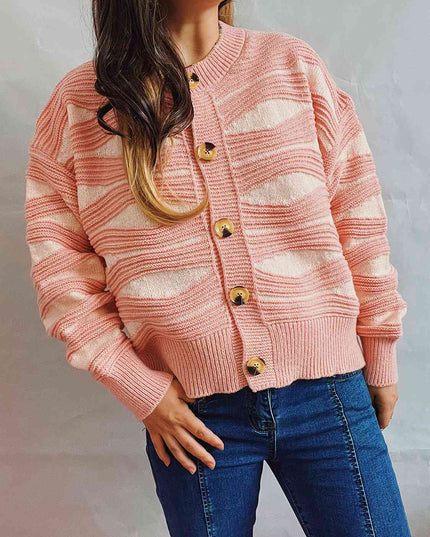 Color Block Button Front Cardigan