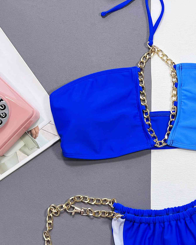 Chain Detail Halter Neck Bikini Set