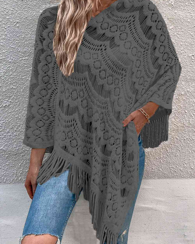 Openwork Fringe Detail Poncho