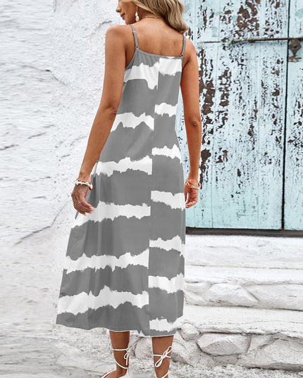 Contrast V-Neck Spaghetti Strap Midi Dress