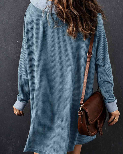 Waffle Knit Buttoned Long Sleeve Top with Breast Pocket