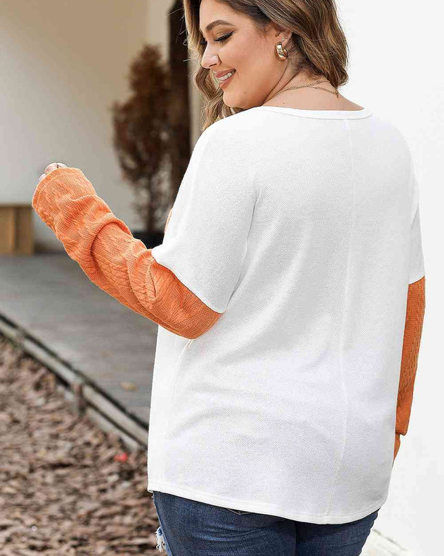 Plus Size Color Block Dropped Shoulder Blouse