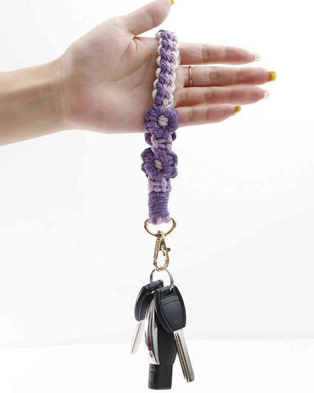 Flower Shape Wristlet Zinc Alloy Closure Macrame Key Chain
