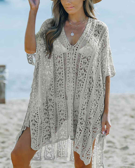 Openwork V-Neck Slit Cover Up