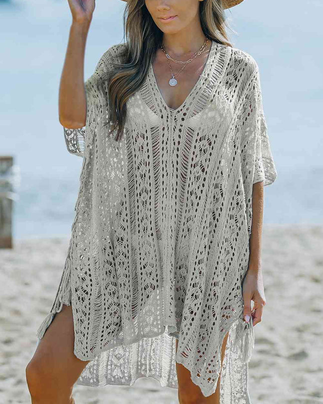 Openwork V-Neck Slit Cover Up