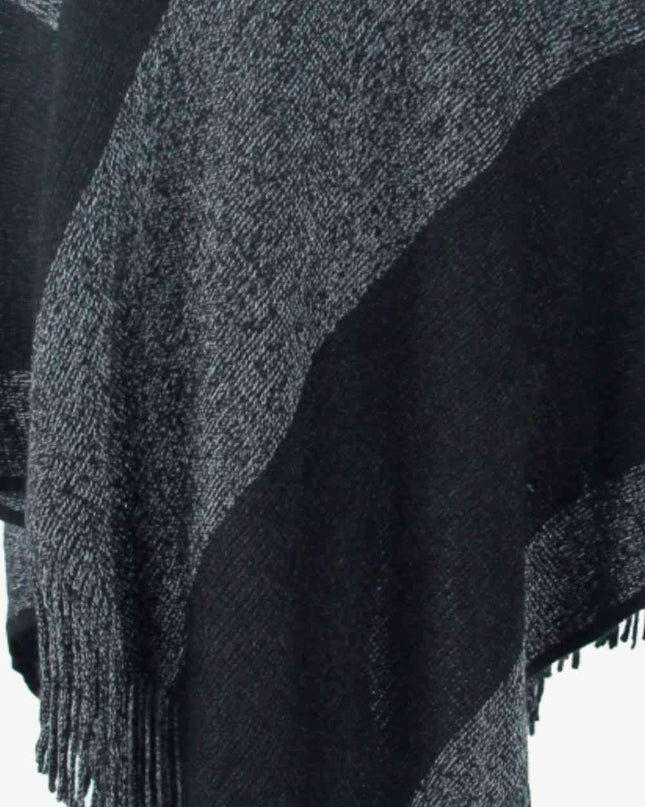 Color Block Fringe Hem Poncho