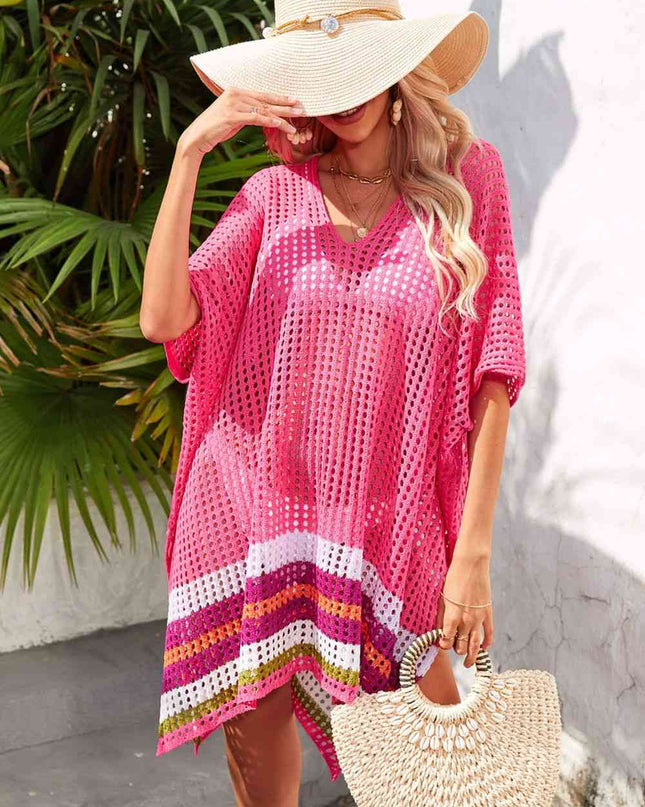 Rainbow Stripe Openwork Slit Cover-Up
