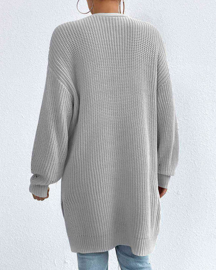 Open Front Dropped Shoulder Slit Cardigan