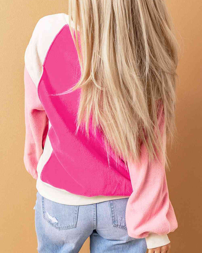 Round Neck Dropped Shoulder Color Block Sweatshirt