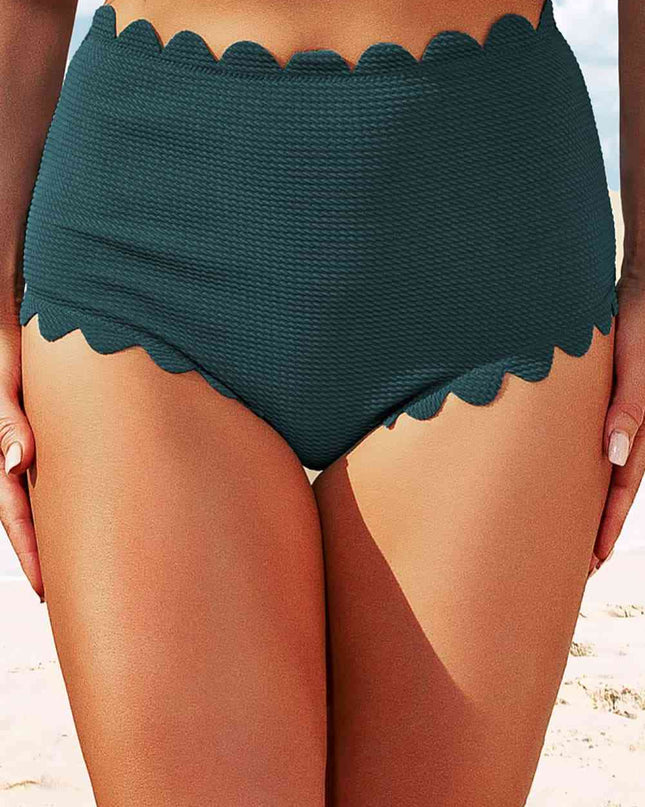 Scalloped Hem Textured Swim Bottoms