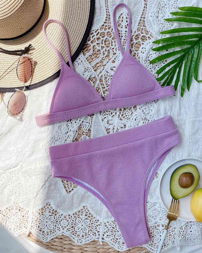 Spaghetti Strap Ribbed Bikini Set