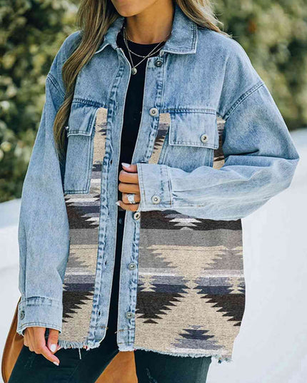 Collared Neck Dropped Shoulder Denim Jacket