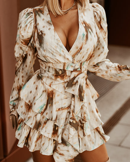 Printed Surplice Neck Layered Dress