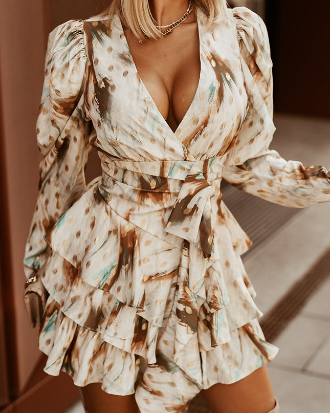 Printed Surplice Neck Layered Dress