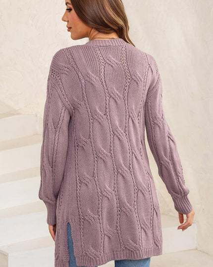 Cable-Knit Dropped Shoulder Slit Cardigan