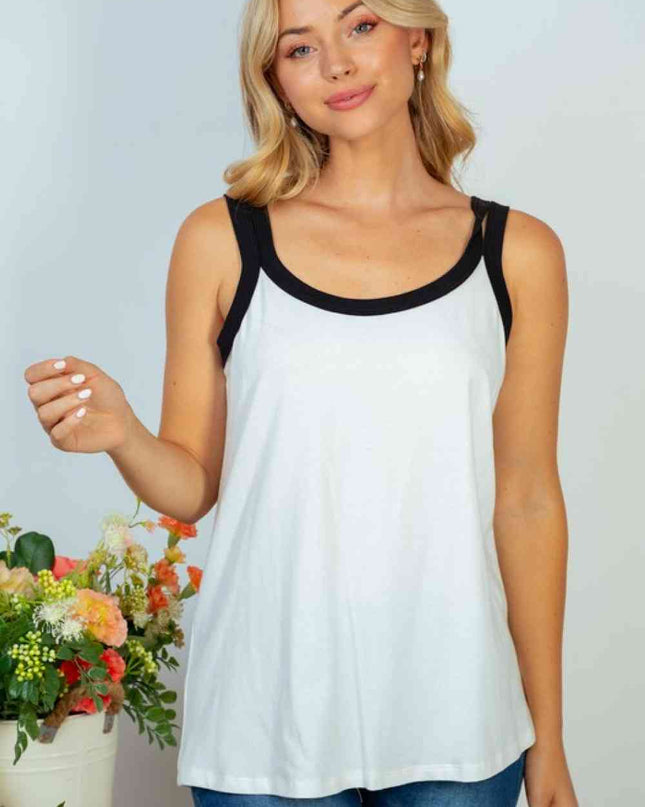 White Birch Beautiful Day Full Size Contrast Trim Sleeveless Top