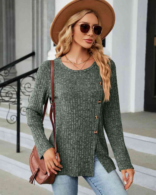 Buttoned Long Sleeve Slit Top