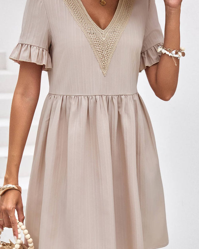 V-Neck Flounce Sleeve A-Line Dress