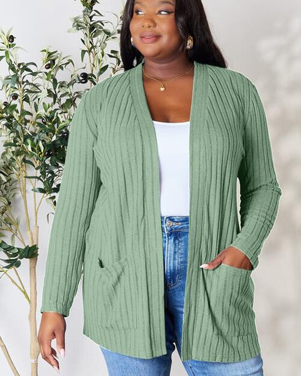 Basic Bae Full Size Ribbed Open Front Cardigan with Pockets