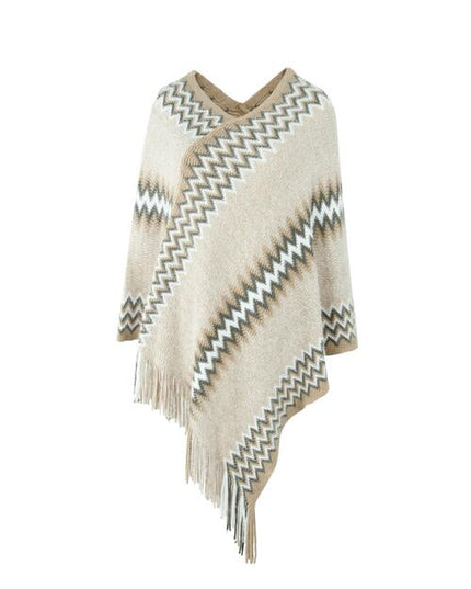 Fringe Hem Striped Cape Sleeve Poncho