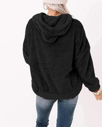 Drawstring Teddy Hoodie with Pocket