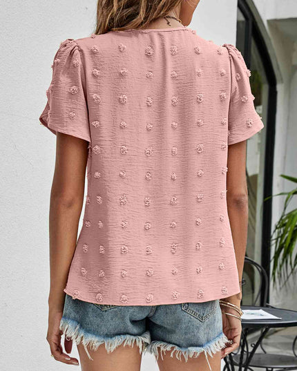 Swiss Dot Round Neck Petal Sleeve Top