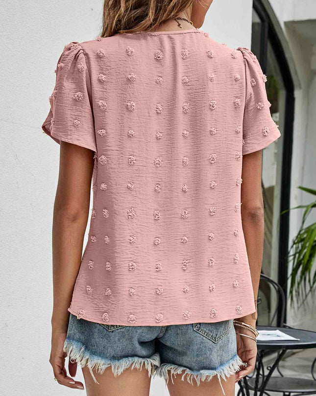 Swiss Dot Round Neck Petal Sleeve Top