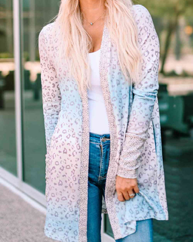Leopard Gradient Open Front Cardigan
