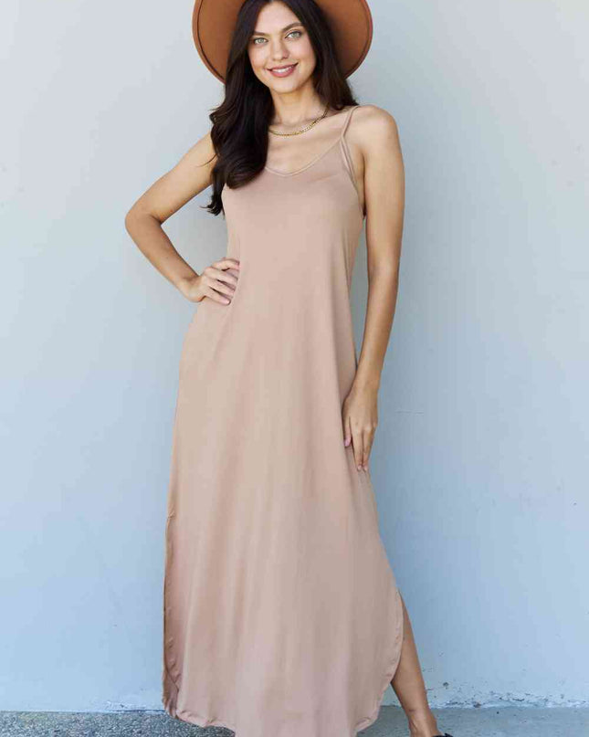 Ninexis Good Energy Full Size Cami Side Slit Maxi Dress in Camel