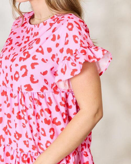 Double Take Short Flounce Sleeve Tiered Dress