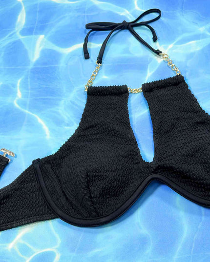 Halter Neck Chain Detail Two-Piece Bikini Set