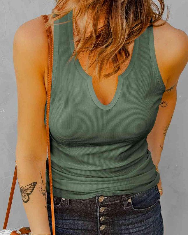 Notched Neck Ribbed Tank Top