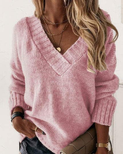 V-Neck Long Sleeve Knit Top