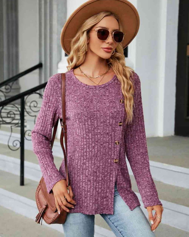Buttoned Long Sleeve Slit Top