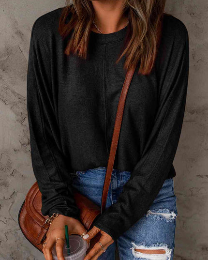 Seam Detail Round Neck Long Sleeve Top