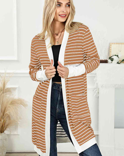Striped Open Front Longline Cardigan