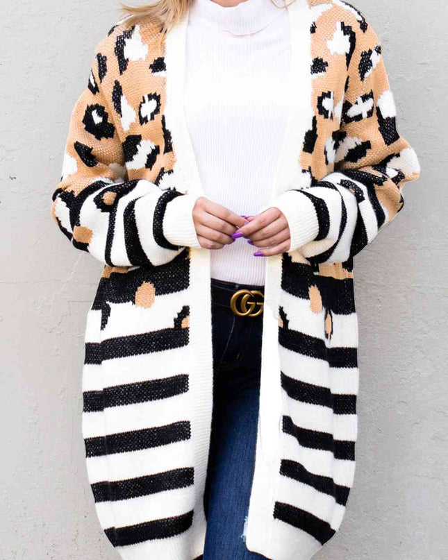 Striped Open Front Longline Cardigan
