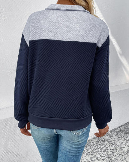 Textured Contrast Half Button Sweatshirt