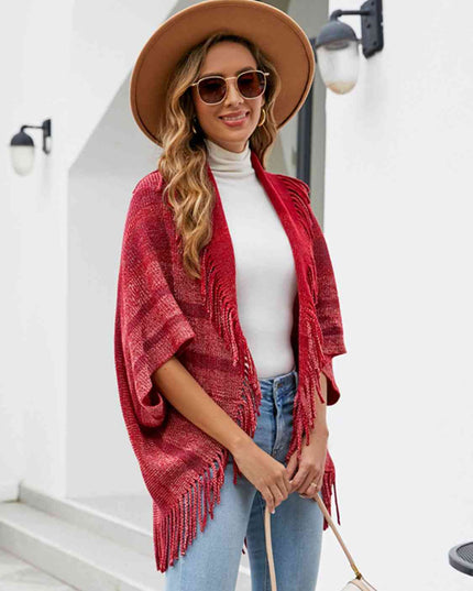 Fringe Detail Open Front Poncho