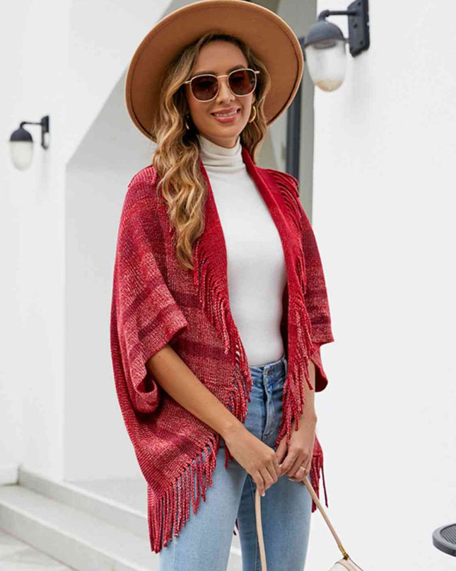 Fringe Detail Open Front Poncho