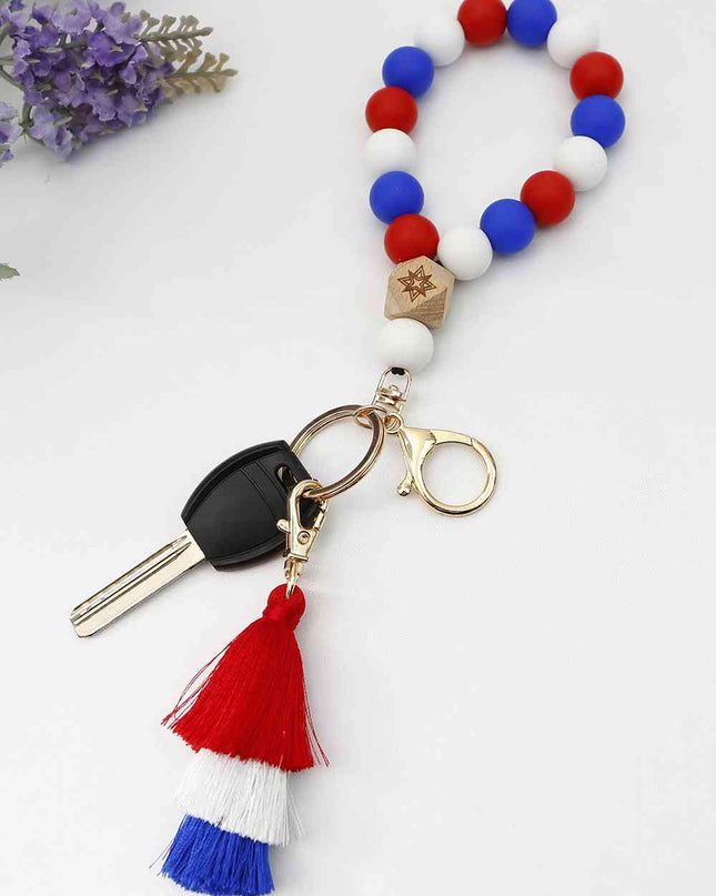 Contrast Tassel Silicone Bead Wristlet Key Chain