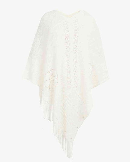 Pearl Trim Fringe Hem Poncho