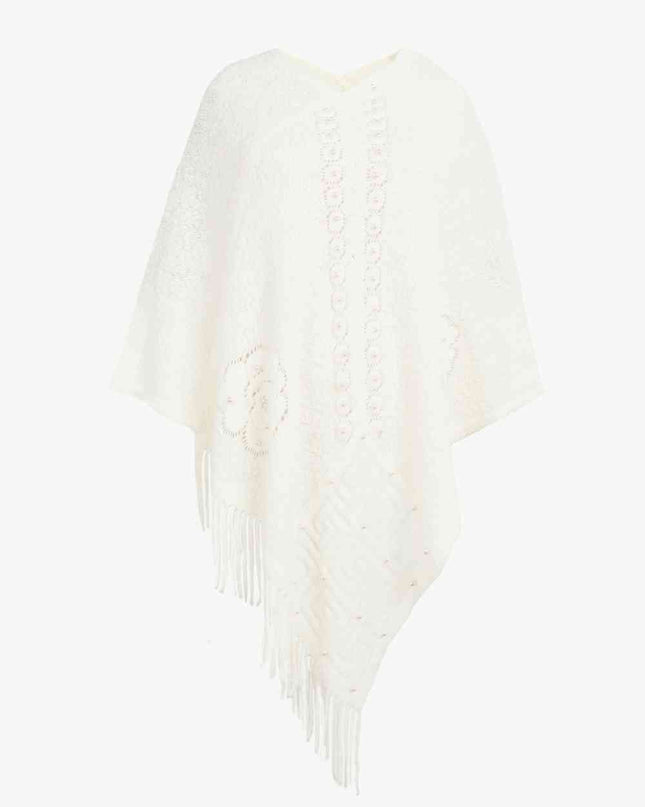 Pearl Trim Fringe Hem Poncho