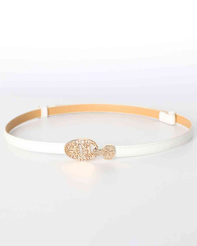Skinny PU Leather Belt with Alloy Buckle