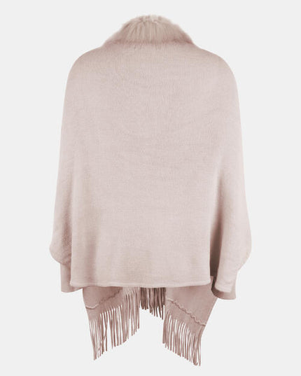 Fringe Open Front Long Sleeve Poncho
